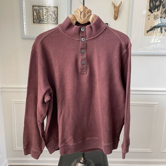 Tommy Bahama Brown Cotton Henley Snap Sweater XL - Picture 2 of 8